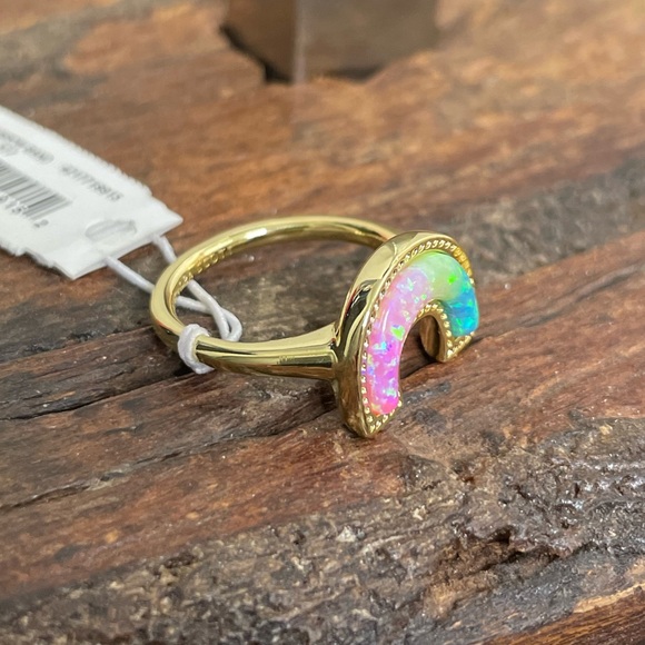 NWT Kendra Scott 14K Goldplated & Rainbow Opal Ring in Pastel Mix! - Picture 3 of 4